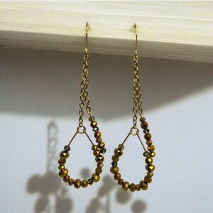 Handmade Bronze Crystal Beaded Dangle Earrings